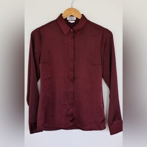 Express, Satin Portofino Shirt, Slim, Burgundy, XS